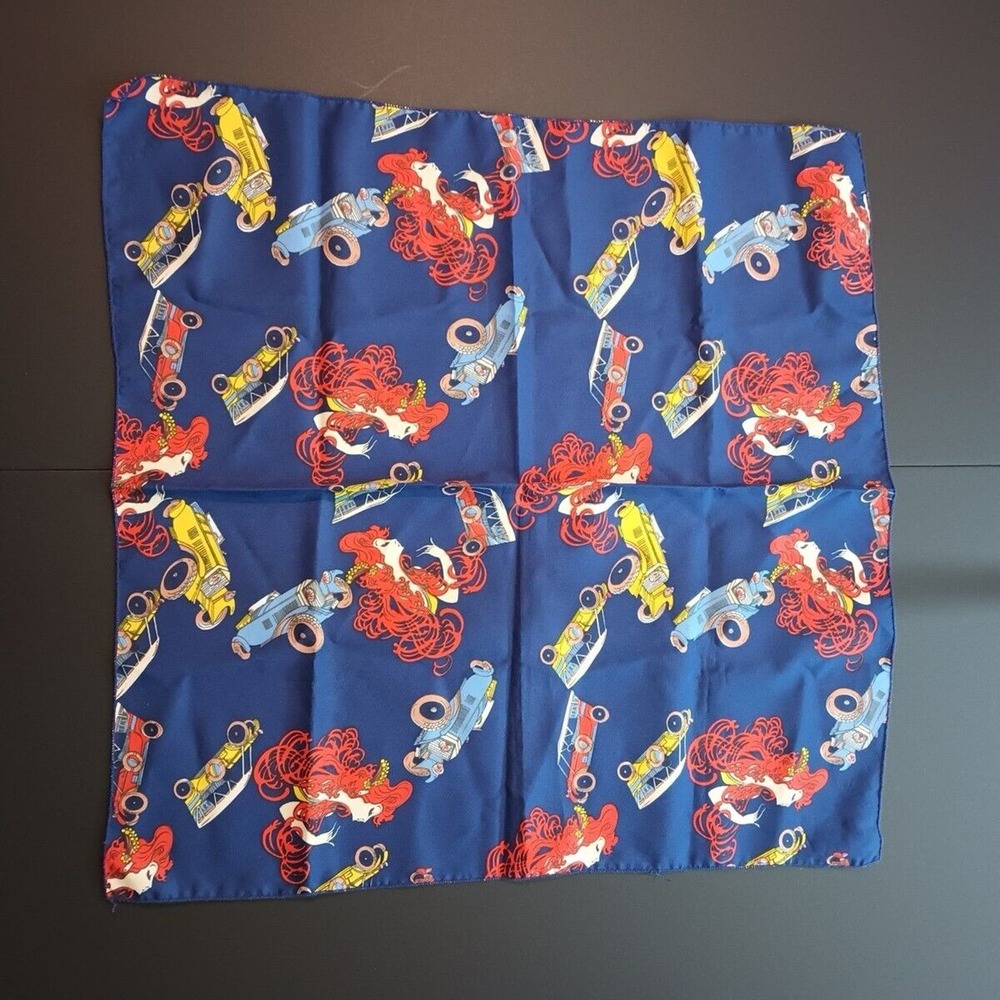 Head Scarf Redhead Red Hair Woman Vintage Cars Blue Handkerchief
